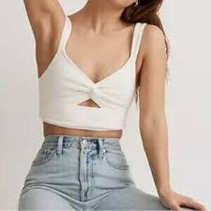 Madewell Cropped Knot-Front Cut-Out Ivory Top m